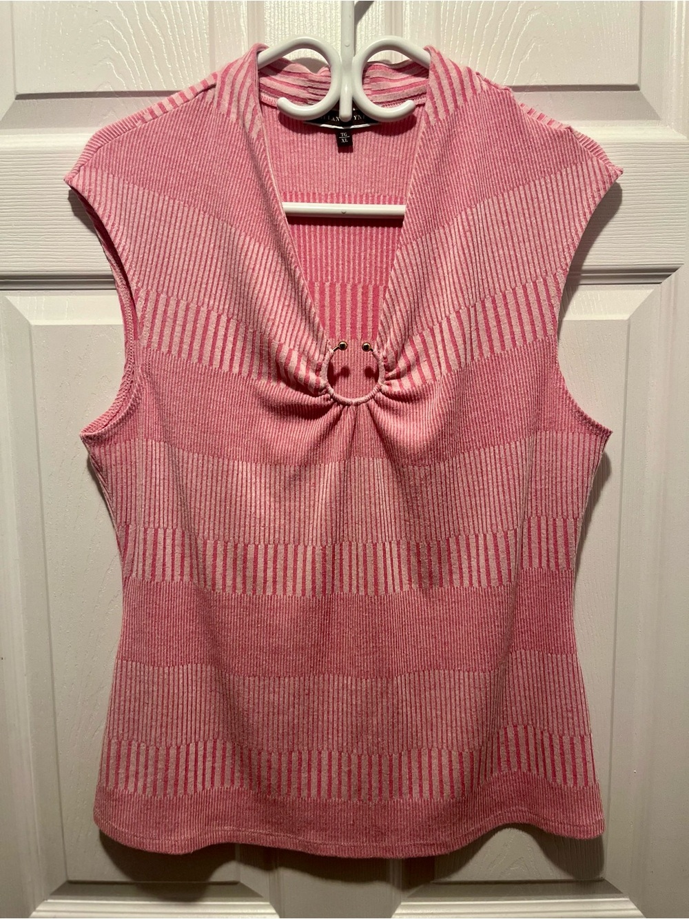 Y2K Melanie Lyne Pink Striped O-Ring Knit Tank Top XL V-Neck Vintage Camisole